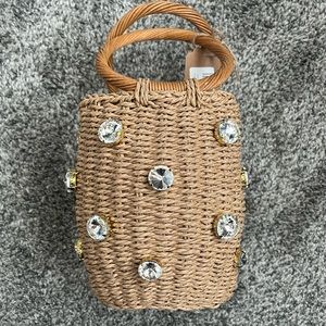 Straw bag with rhinestones